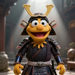 aku from samurai jack as a muppet, photorealistic, photography, ambient occlusion, god rays, rtx, national geographic, trending on art station