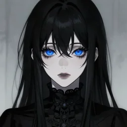 a portrait of a character, black hair, blue eyes, dark, gothic, by Miho Hirano, trending on pixv