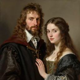 an ultra detailed portrait of a handsome wizard with a goatee named james and a beautiful noblewoman with long brown hair named rachel, 8 k, baroque and luminist style, artstation, pixiv, by jacque - louis david