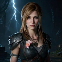 beautiful portrait of Miranda Lawson from the game mass effect, dark background, cinematic lightning, fantasy world