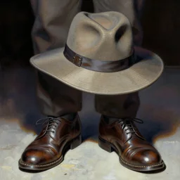 a human, very realistic, wearing shoes and a hat by frank frazetta