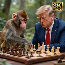 Donald Trump playing chess with a monkey, highly detailed, 4k, HDR, award-winning, artstation, octane render