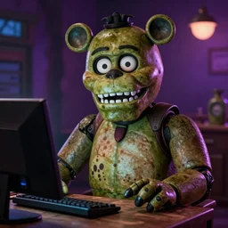 realistic computer still of James Acaster in Five Nights at Freddys