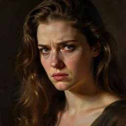 drawing of a powerful woman looking down at you in disgust and pity, trending on art, dramatically lit, extreme emotion