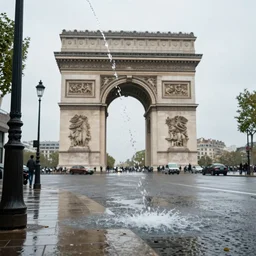 pouring monsoon rain in the street of Paris, detailed, photo realistic, fantasy