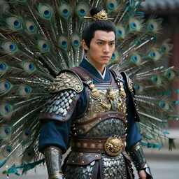 a warrior princes in peacock armor, realistic details, cinematic lighting, 8K HD
