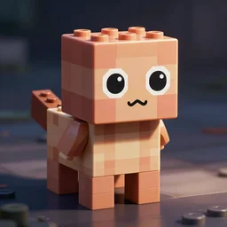 tiny mixels creature made of one brick, big round cute eyes, quadrupedal, cute looking, blocky shape, kawaii, sharp focus, character sheet, game concept art, blocky, lego, flat toon style like katamari damacy inspired, pokemon inspired, promotional poster art