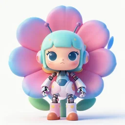 beautiful cartoonish flower cyborg woman with antennas