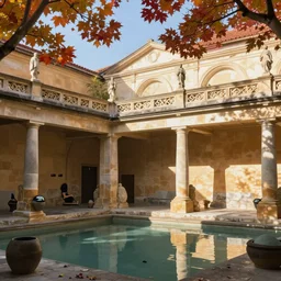 a beautiful ancient greek bathhouse in the autumn by hasui kawase