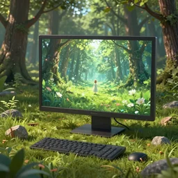 fantasy with earth forest and meadow magic, at gentle dawn green light, a computer rendering by agnes lawrence pelton, featured on polycount, computer art, rendered in cinema 4 d, octane render, rendered in maya