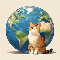 A cat sitting down on planet earth, extra detailed, digital illustration, digital painting, Matte painting, trending on artstation and unreal engine
