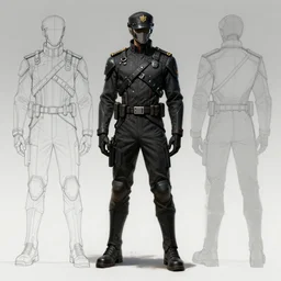 concept art proportion study of a futuristic soldier in an officers uniform, 4 k, hd, cyberpunk dark fantasy art, official fanart behance hd artstation