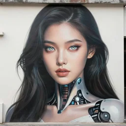 beautiful mural of a young cyborg queen, majestic glowing eyes, elegant, refined, striking composition, highly detailed ornate sci fi background, mural in the style of sandro botticelli, caravaggio, albrecth durer, 8k
