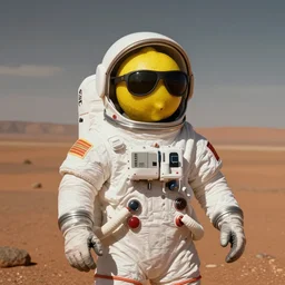 a lemon wearing a spacesuit and sunglasses in mars, autochrome photograph, atmospheric, 4K, trending on artstation