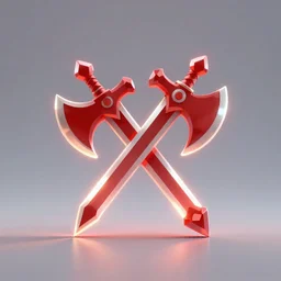 game - icon of sword and axe crossed on a prism, red powerful fantasy epic legends, game icon stylized, digital illustration radiating, a glowing aura, global illumination, ray tracing, 8 k high definition, intricate details, octane render, unreal engine, trending on arstation