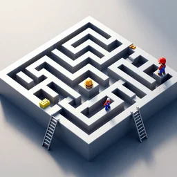 wimmelbilder maze made of arcade donkey kong mario ladders, isometric, very sharp