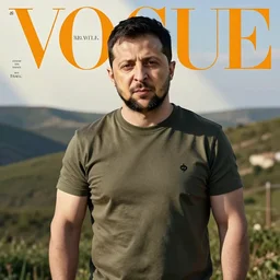Volodymyr Zelensky dressed as a pimp on the cover of the Vogue magazine