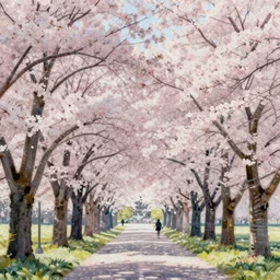 Cherry blossom forest, high quality pointillism, award winning, trending on ArtStation