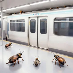 metro train with many legs of insects