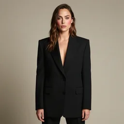 medium format fine art portrait mid shot minimal fashion model gal gadot wearing black suit by reza nia, nick knight, amy judd, jil sander romantic heavenly elite style, beautiful perfect koinophilia face, posed, blush beauty makeup, studio, golden ratio, studio lighting, studio, flat neutral tone, sharp focus, fine detail, stunning matte painting