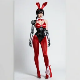 girl wearing robotic suit, bunny ears, playboy, high detail, nurse's leather suit, in red velvet stockings, red bra, high shoes, full length, very anime, fine - face, audrey plaza, realistic shaded perfect face, fine details. anime. realistic shaded lighting poster by ilya kuvshinov katsuhiro otomo ghost in the shell, magali villeneuve