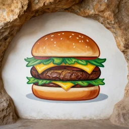 Hamburger painted on a wall inside a cave