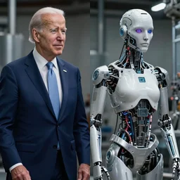 biden before and after cybernetic enhancement, joseph biden in 2 0 2 0 vs in 2 0 4 0, posthuman potus, cybercore, industrial photography, still from a ridley scott movie