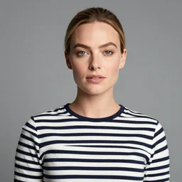 margo robbie in a striped shirt