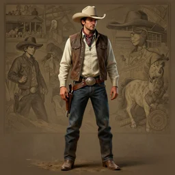 concept art cowboy in style alberto mielgo, medium full shot, western, background in style isame imakake, ultra detailed, intricate, 4 k resolution, octane render, trending in artstation, cinematic lighting