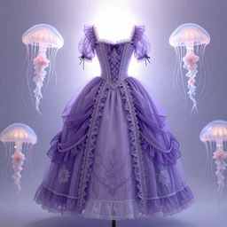 purple dress design in the style of rococo,Victorian era,jellyfish element,dreamy, soft,Backlight ,luminescence,highly detailed,8k