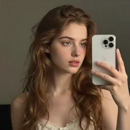 Sappho taking a mirror selfie, iPhone photo