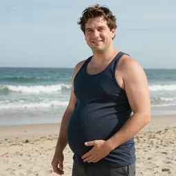“ben shapiro showing off his large pregnant belly at the beach”