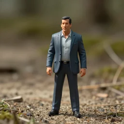 Figurine of Adam Sandler, miniature, tilt shift lens, hyperrealistic
