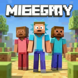 Rick and Morty in minecraft, blocks, symmetry, minecraft mods, game poster, trailer, octane render, blender, VFX