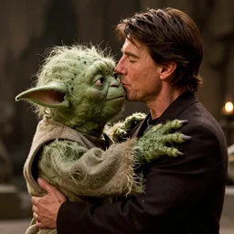 Yoda kissing Tom Cruise