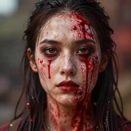 blood face, shallow depth of field, highly detailed, digital painting, trending artstation, concept art, illustration, cinematic lighting, vibrant colors, photorealism, epic, octane render