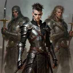 portrait of a skinny punk goth warrior wearing armor by simon bisley, john blance, frank frazetta, fantasy, barbarian, hardcore