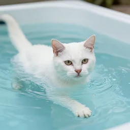 white cat in a pool by Buchholz, Quint