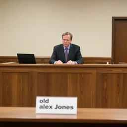 old alex jones on the stand in court by lisa frank, realistic, 8k, photoreal