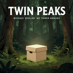 Twin Peaks movie poster artwork by Michael Whelan and Tomer Hanuka, Rendering of a small box in the woods, light emanates from one side of it,  from a scene from Twin Peaks, clean, full of detail, Matte painting, trending on artstation and unreal engine