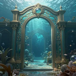 a portal on other world, underwater, high definition, ultra detail, art nouveau, octane render 3 d, cinematic composition + volumetric lighting