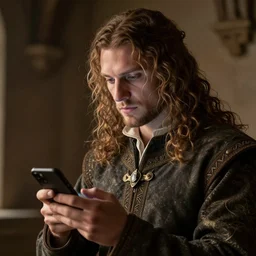 a guy scrolling through his phone, medival times