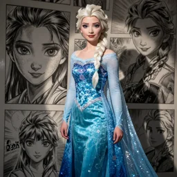 Jensen Ackles does Elsa from frozen cosplay, full body, manga,  hyper detailed, hyper realistic