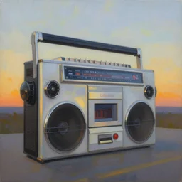 a stunning and detailed painting of a boombox shaped house by edward hopper, 8 k, behance award winner, gradient shading, inspirational architecture, rembrandt lighting, golden hour