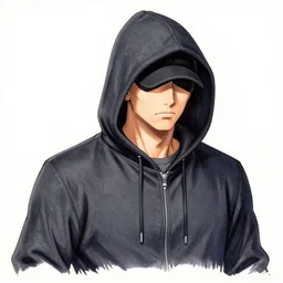 highly detailed colored ink illustration of hitman in hoodie, clean shaped illustration by kim jung gi, ric estrada, ron english and eiichiro oda