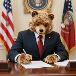 associated press photo of a president furry fursuiter signing bills in the oval office, brightly lit