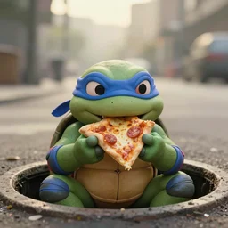 film still of cute ninja frog sitting in a sewer eating pizza, film still bokeh blur overcast backlighting kodak film from the movie ninja turtles, 4 k