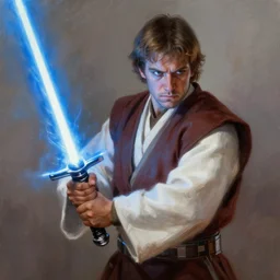 jerma 9 8 5 wielding a blue lightsaber, jedi, detailed painting, trending on artstation