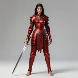 full body portrait of a barefoot indian female vampire warrior by guweiz, barefoot, crimson armor, two - handed sword, lithe, athletic, face, beautiful face, detailed, historical indian heavy armor, anatomically accurate, guweiz, z. w. gu on artstation, 4 k.