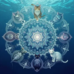 “mandala fractal cats underwater”